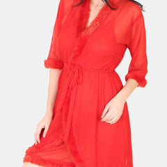 Be You Shoulder Straps Net Nightdress With Robe