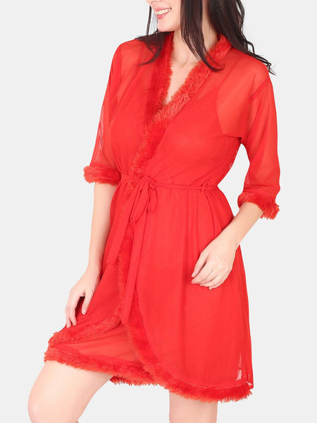 Be You Shoulder Straps Net Nightdress With Robe
