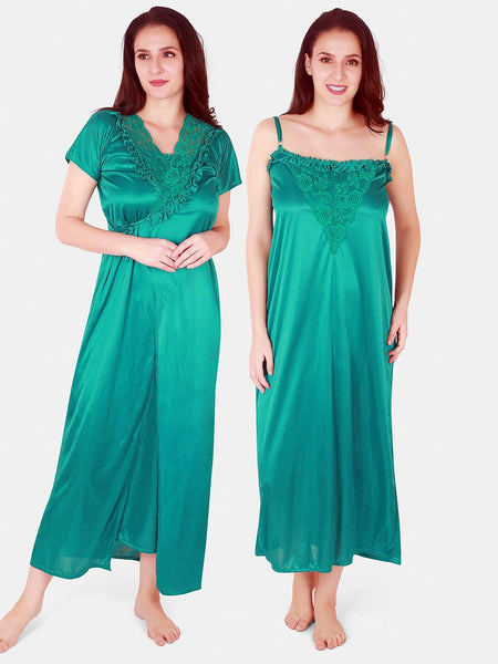 Be You Floral Lace Shoulder Straps Satin Maxi Nightdress With Robe