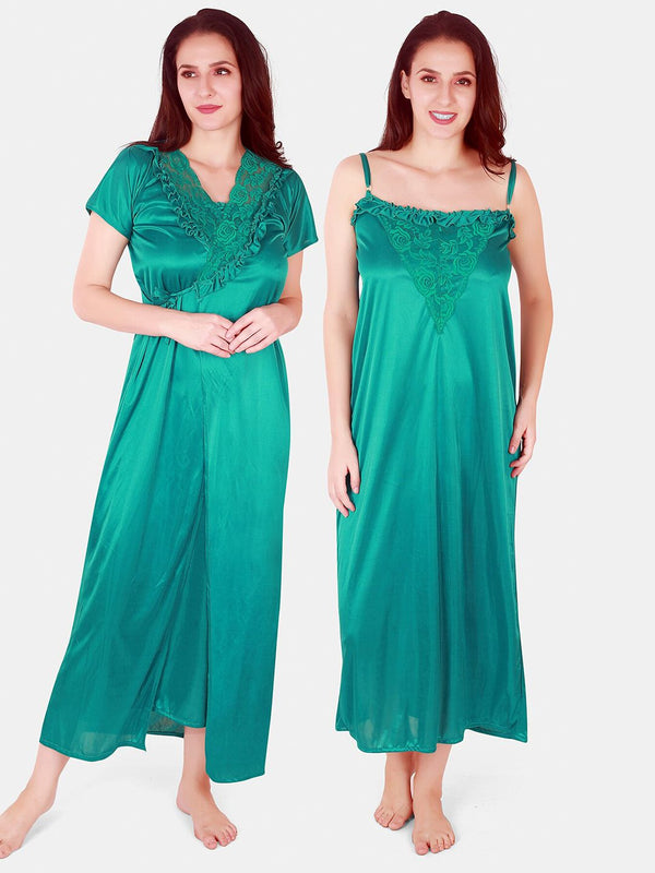 Be You Floral Lace Shoulder Straps Satin Maxi Nightdress With Robe