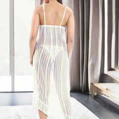 Be You Women Net Striped Baby Doll with Asymmetric