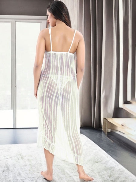 Be You Women Net Striped Baby Doll with Asymmetric