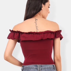 Be You Off-Shoulder Ruffles Cotton Bardot Crop Top