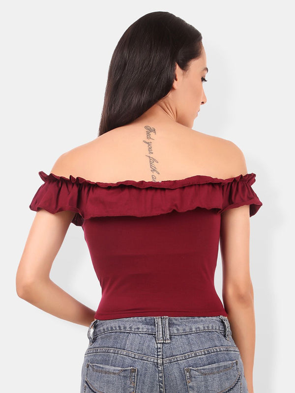 Be You Off-Shoulder Ruffles Cotton Bardot Crop Top