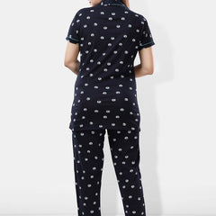 Be You Geometric Printed Lapel Collar Night Suit