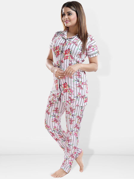 Be You Floral Printed Lapel Collar Night Suit