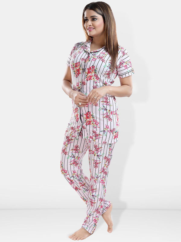 Be You Floral Printed Lapel Collar Night Suit
