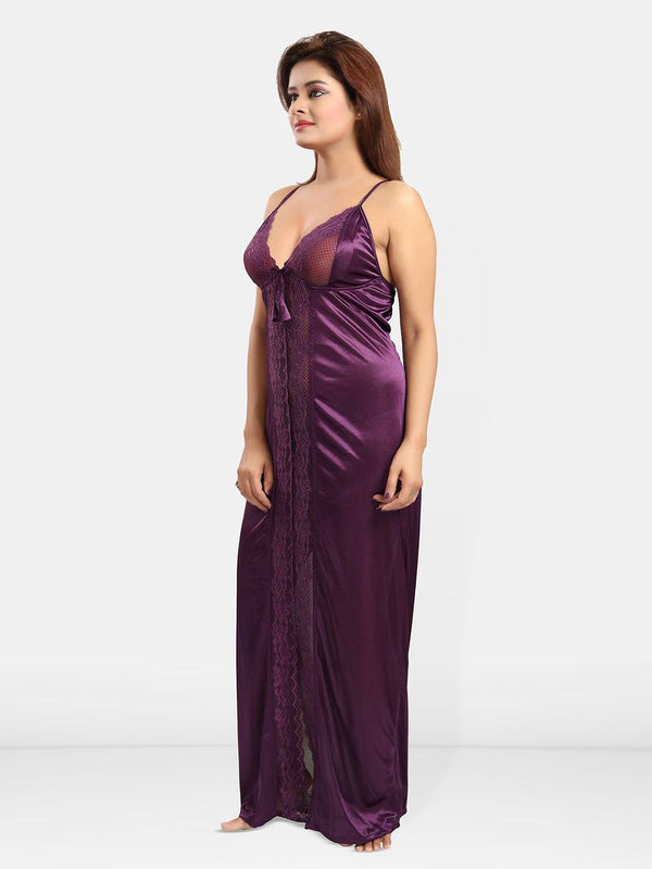 Be You Women Shoulder Strap Self Design Maxi Nightdress