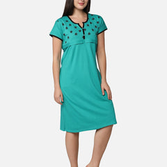 Be You Turquoise Blue Cotton Blend Maternity Nightdress