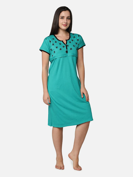 Be You Turquoise Blue Cotton Blend Maternity Nightdress