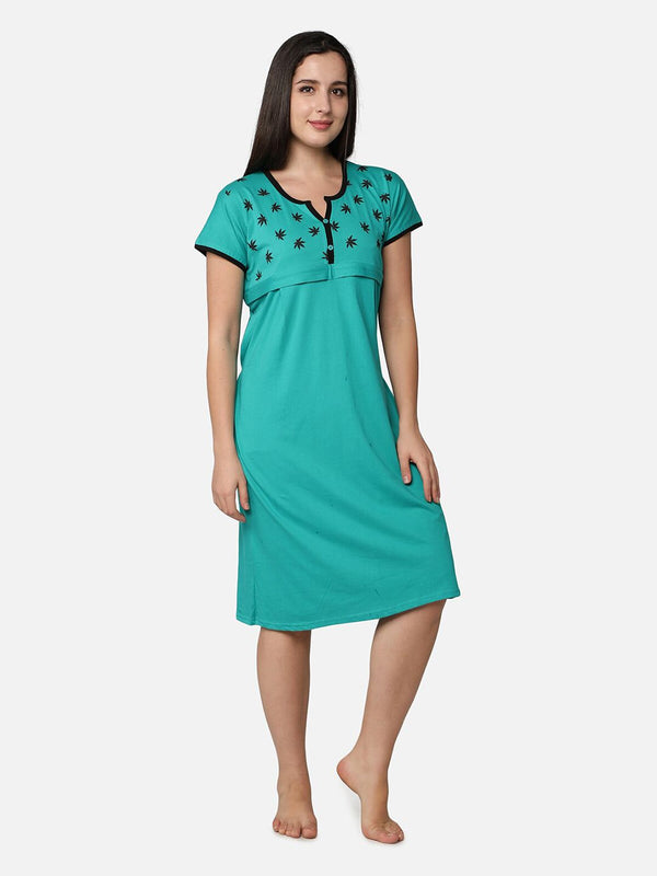 Be You Turquoise Blue Cotton Blend Maternity Nightdress
