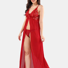 Be You Net Self Design Baby Doll Dress With Thong