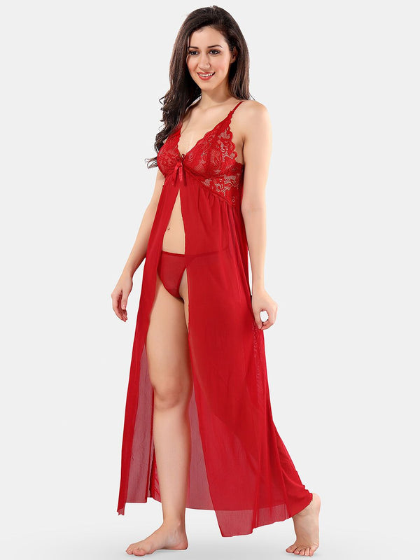 Be You Net Self Design Baby Doll Dress With Thong