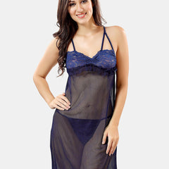 Be You Self Design Shoulder Straps Net Baby Doll With Briefs