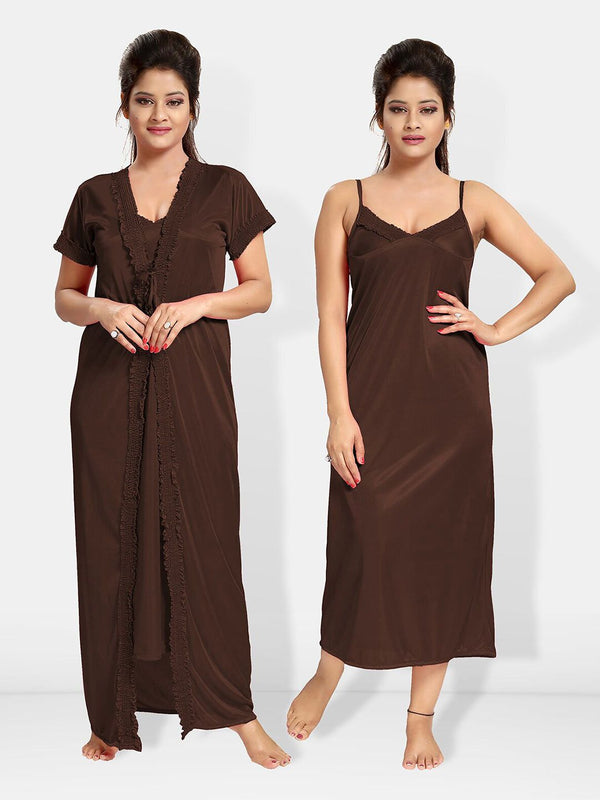 Be You V-Neck Satin Maxi Nightdress With Robe