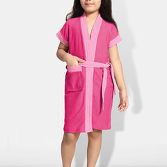 Be You Two-Tone Pink Solid Cotton Drawstring Knee Length Bath Robe