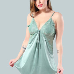 Be You Green Solid Satin Nightdress