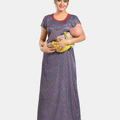 Be You Conversational Printed Maternity Satin Maxi Nightdress