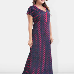 Be You Polka Dot Printed V-Neck Satin Maxi Nightdress