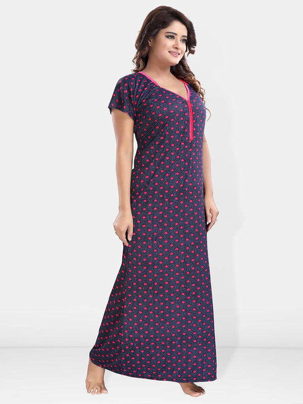 Be You Polka Dot Printed V-Neck Satin Maxi Nightdress