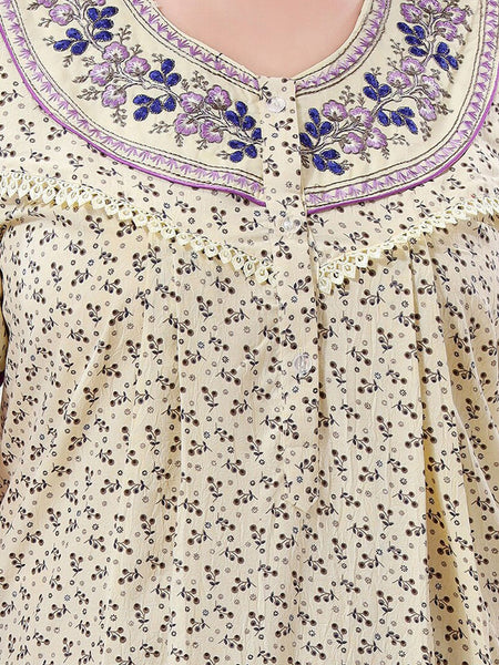 Be You Floral Printed Embroidered Maxi Nightdress