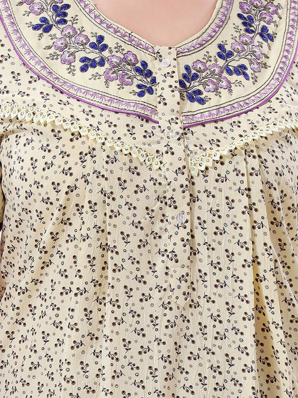 Be You Floral Printed Embroidered Maxi Nightdress