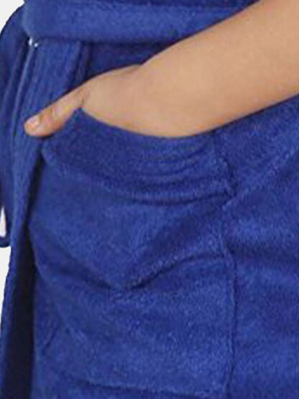 Be You Blue Solid Cotton Drawstring Knee Length Bath Robe
