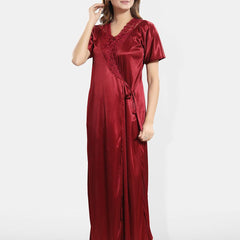 Be You Shoulder Straps Satin Maxi Wrap Nightdress With Robe