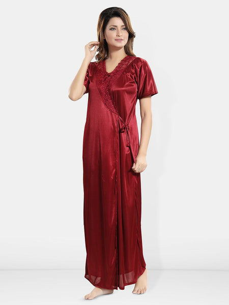 Be You Shoulder Straps Satin Maxi Wrap Nightdress With Robe