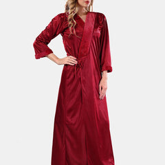 Be You V-Neck Long Sleevs Satin Maxi Nightdress With Robe