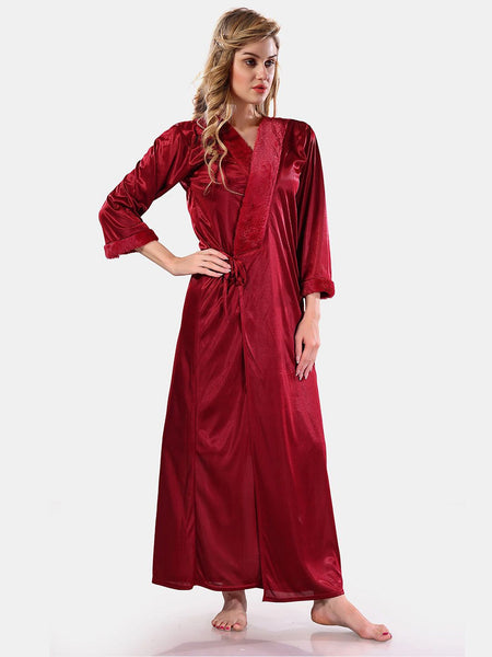 Be You V-Neck Long Sleevs Satin Maxi Nightdress With Robe