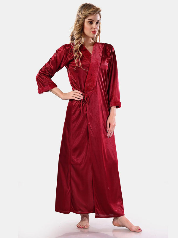 Be You V-Neck Long Sleevs Satin Maxi Nightdress With Robe