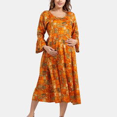 Be You Floral Printed Fit and Flare Maternity Midi Dress
