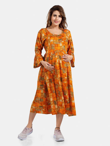 Be You Floral Printed Fit and Flare Maternity Midi Dress