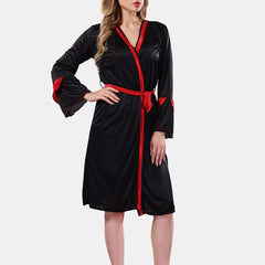 Be You Solid Lace Details Satin Nighty with Robe