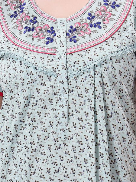 Be You Floral Printed Embroidered Maxi Nightdress