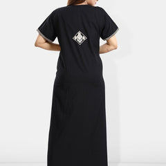 Be You Ethnic Motifs Embroidered Maxi Nightdress