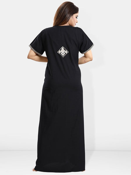 Be You Ethnic Motifs Embroidered Maxi Nightdress