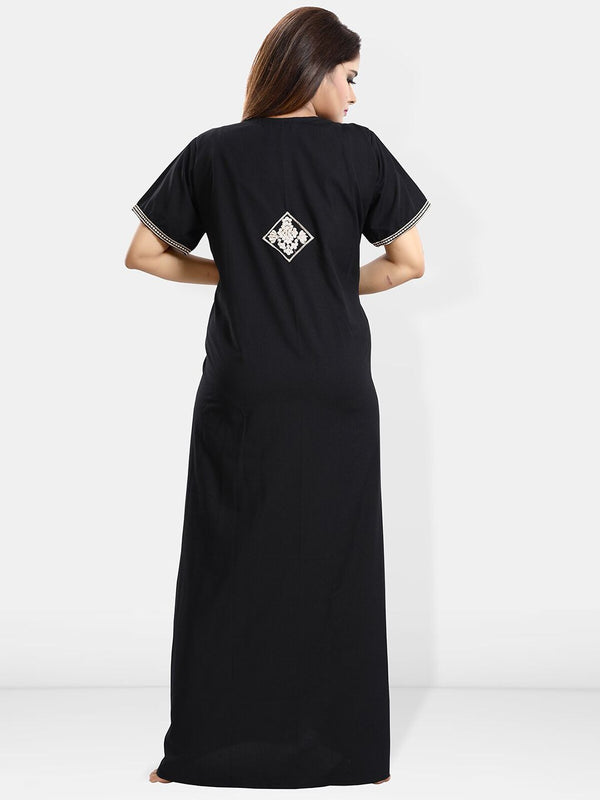 Be You Ethnic Motifs Embroidered Maxi Nightdress