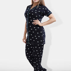Be You Geometric Printed Lapel Collar Night Suit