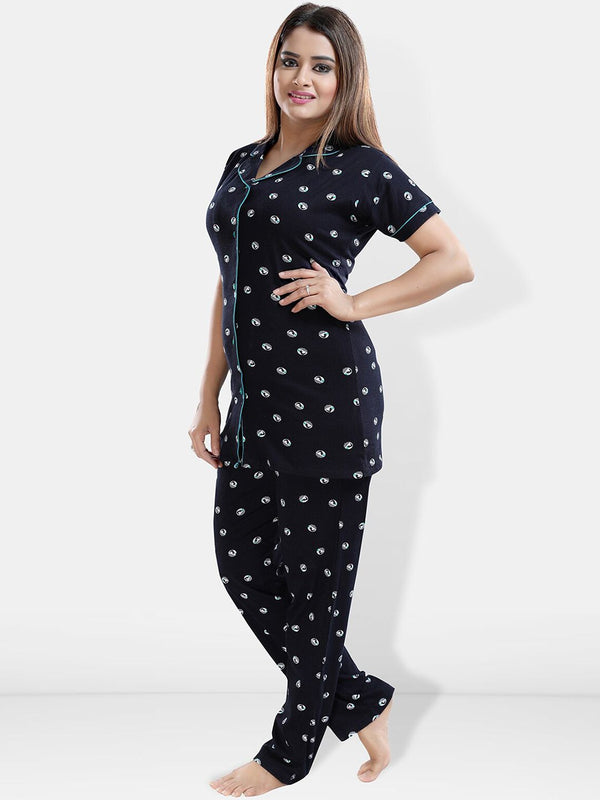 Be You Geometric Printed Lapel Collar Night Suit