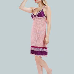 Be You Solid Lace Details Satin Nighty with Robe