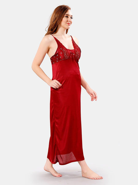 Be You V Neck Lace Satin Maxi Nightdress With Robe