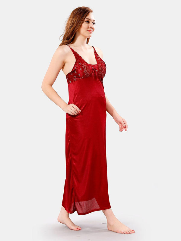 Be You V Neck Lace Satin Maxi Nightdress With Robe