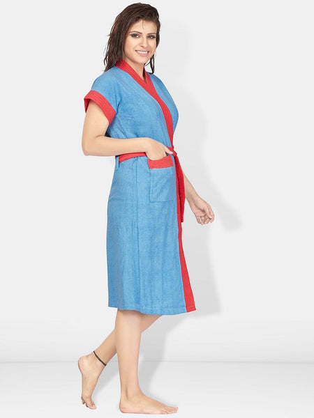 Be You Pink Solid Cotton Drawstring Knee Length Bath Robe