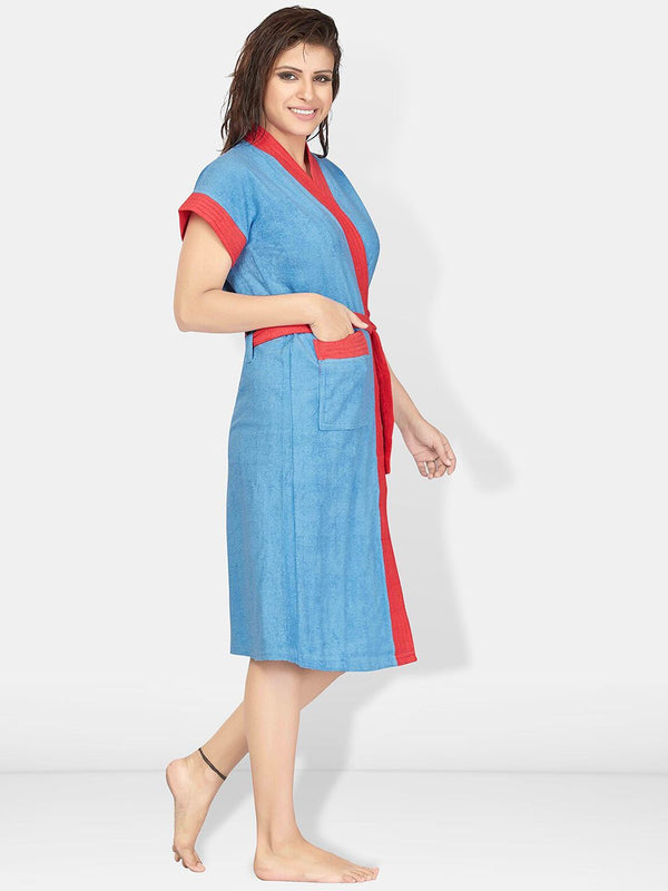 Be You Pink Solid Cotton Drawstring Knee Length Bath Robe