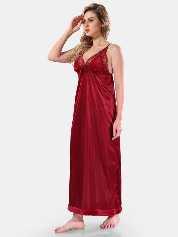 Be You Floral Lace Satin Night Dress With Robe