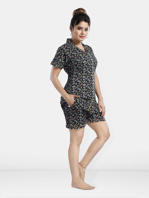 Be You Lapel Collar Ethnic Motifs Printed Night suit