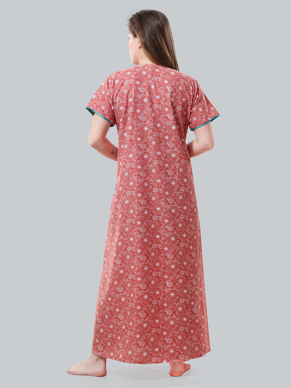 Be You Peach-Coloured Embroidered Maxi Nightdress