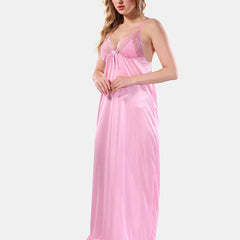 Be You V Neck Lace Up Details Satin Nightdress With Robe